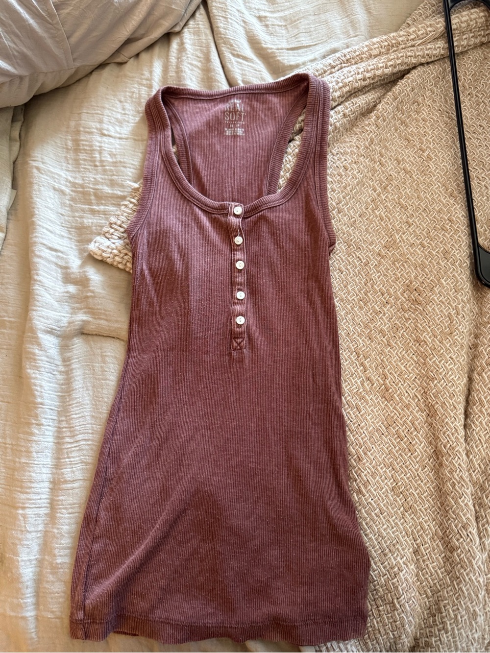 Aerie Ribbed Henley Tank  - Mauve